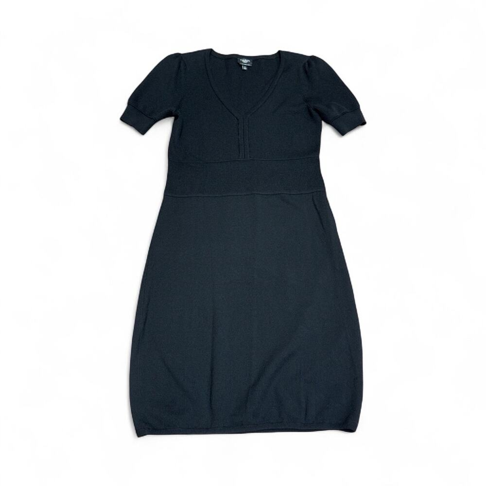 Talbots V-neck midi sweater dress Petites Small Black Pure Merino Wool stretchy